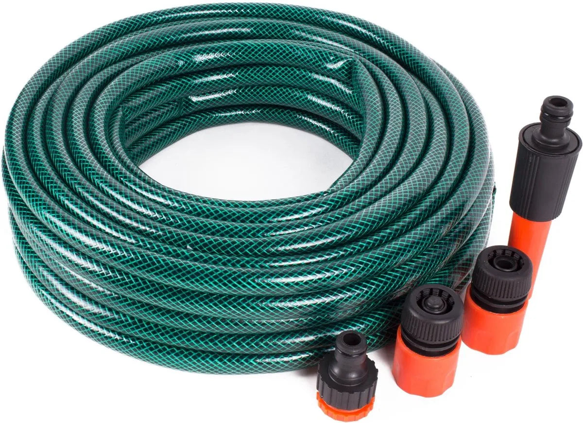 Kit complet de tuyau d'arrosage / tuyau d'arrosage vert 15 mètres - Jusqu'à 20 bar - Matériel de jardinage - Tuyaux d'arrosage - SQES