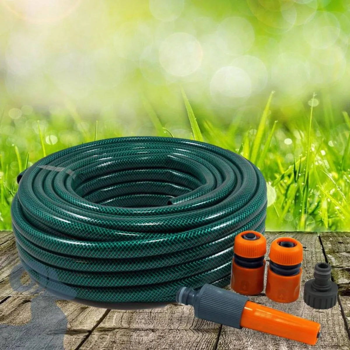 Kit complet de tuyau d'arrosage / tuyau d'arrosage vert 15 mètres - Jusqu'à 20 bar - Matériel de jardinage - Tuyaux d'arrosage - SQES