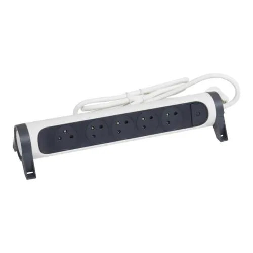 Rallonge multiprise avec bloc rotatif de 5 prises 2P+T Surface , interrupteur et cordon longueur 3m - SQES