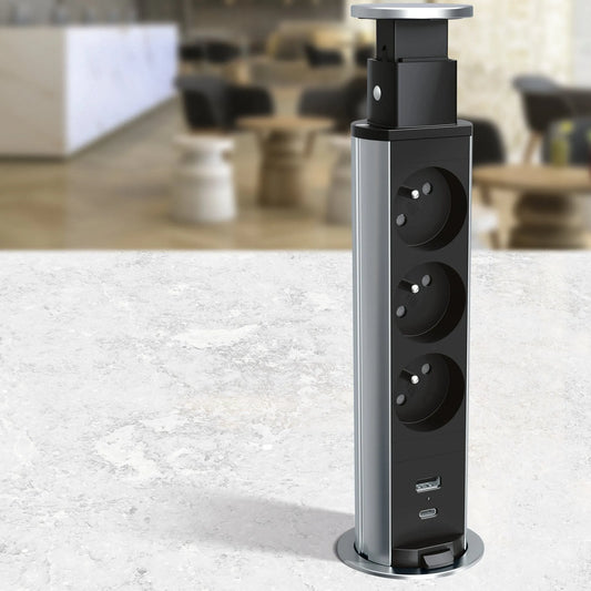 Incara Tower 60 Ø60mm à encastrer dans mobilier avec 4 prises 2P+T avec cordon - SQES