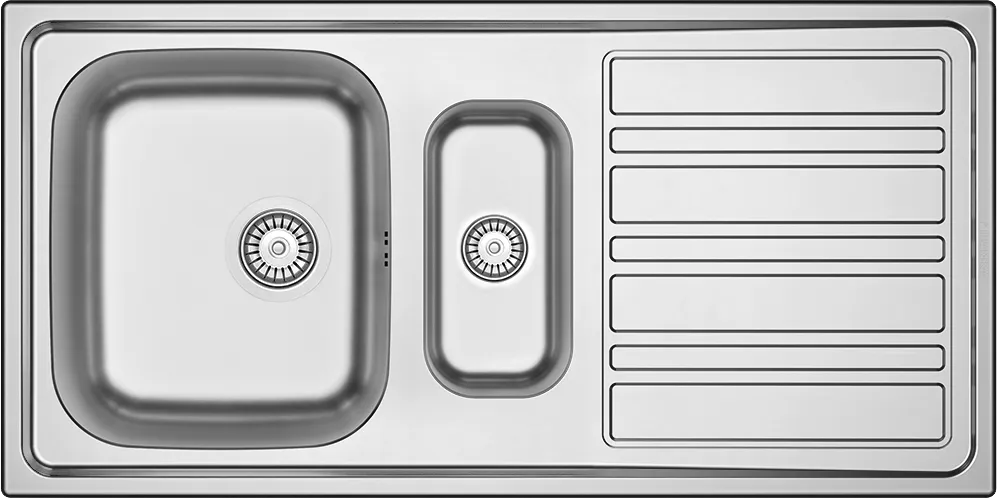 Evier Inox 100x50 cm - 1 Grande Cuve + 1/2 Cuve + Égouttoir Encastrable | Banka Sinks - SQES