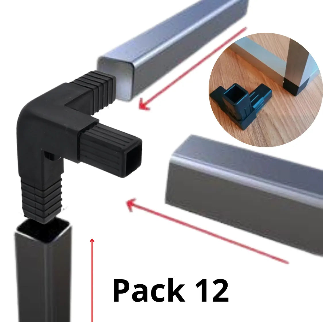 Connecteur de tube carrée 25mm 3 voies Noir - lot 12pcs - SQES