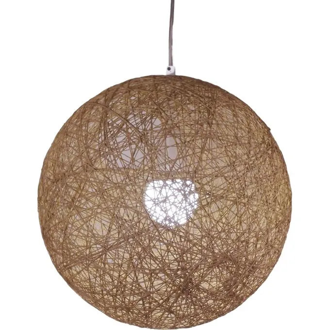 Plafonnier en Rotin Naturel MARRON - Lustre rond en forme de globe Ø22 - SQES