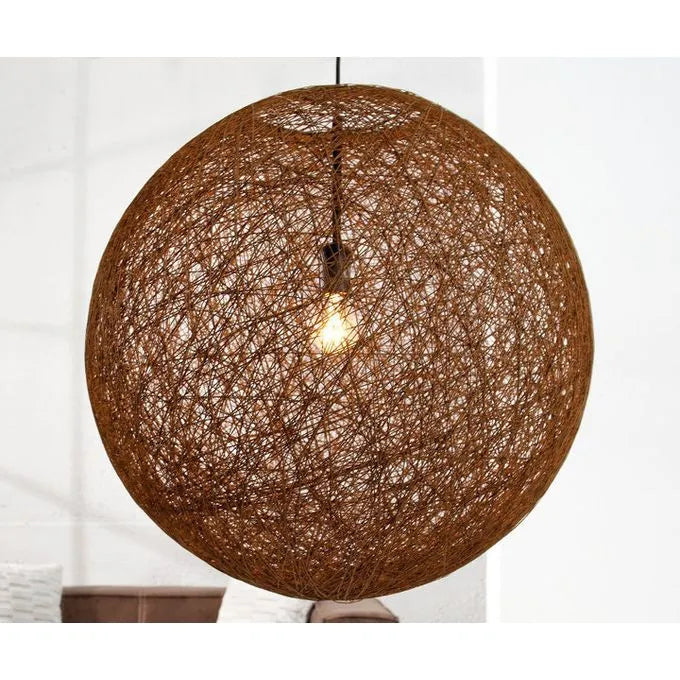 Plafonnier en Rotin Naturel MARRON - Lustre rond en forme de globe Ø40 - SQES
