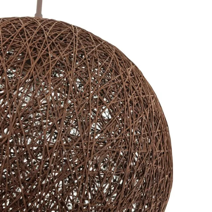 Plafonnier en Rotin Naturel MARRON - Lustre rond en forme de globe Ø40 - SQES
