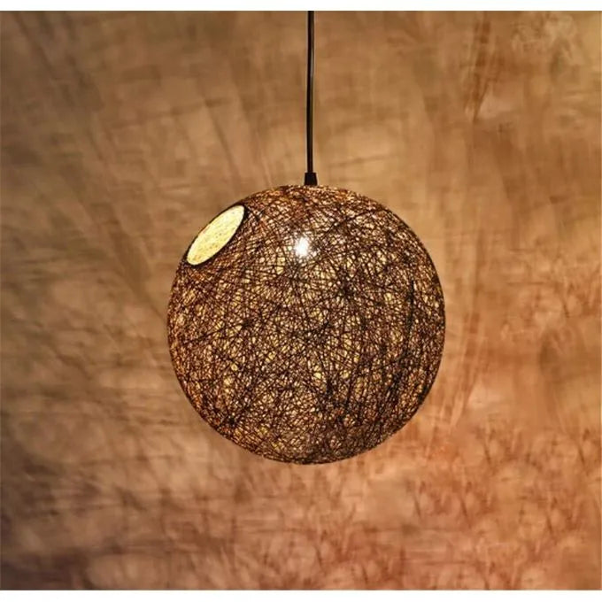 Plafonnier en Rotin Naturel MARRON - Lustre rond en forme de globe Ø40 - SQES