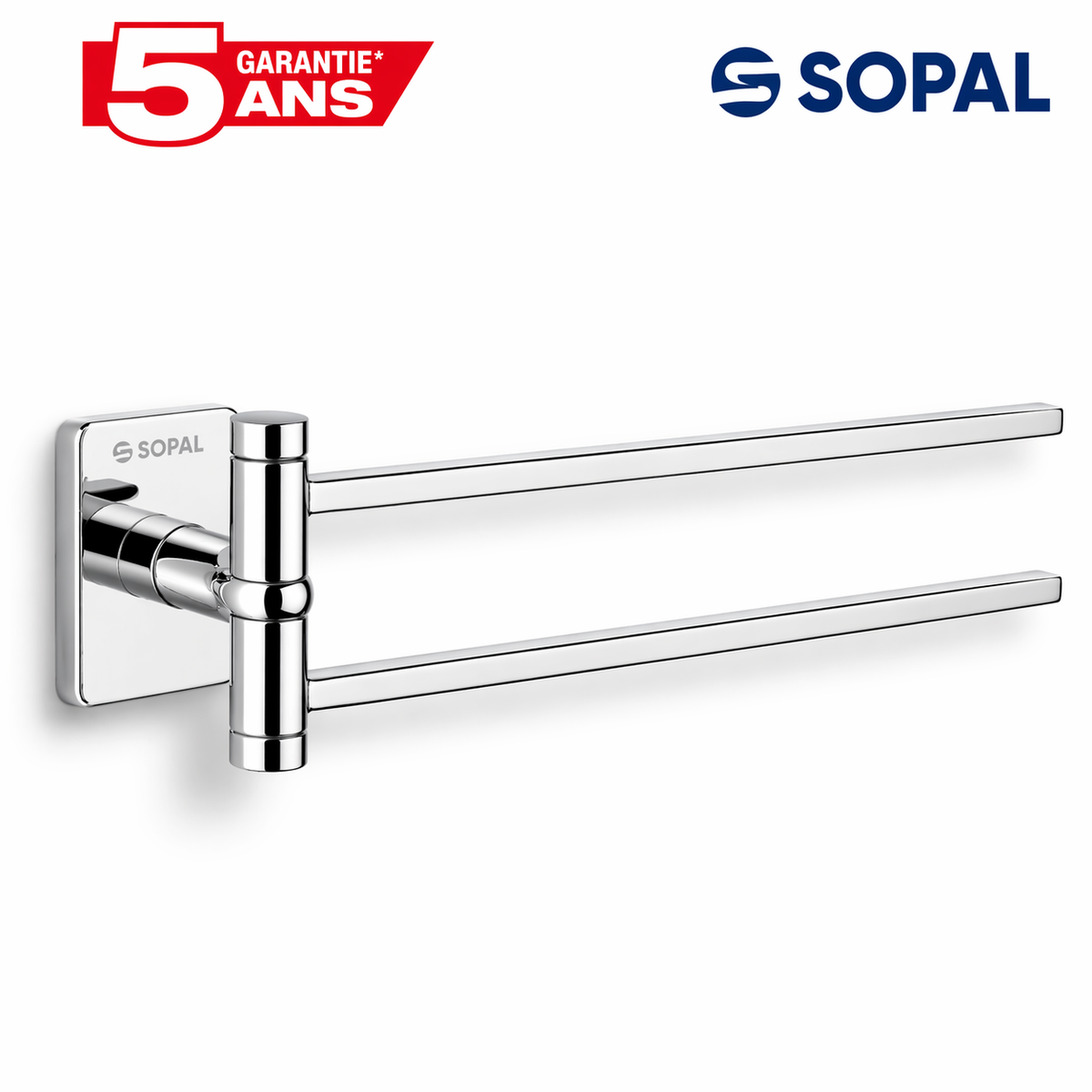 Porte-serviettes double mobile SOPAL Ward SB74A04 chromé brillant laiton fixations invisibles | SQES Tunisie
