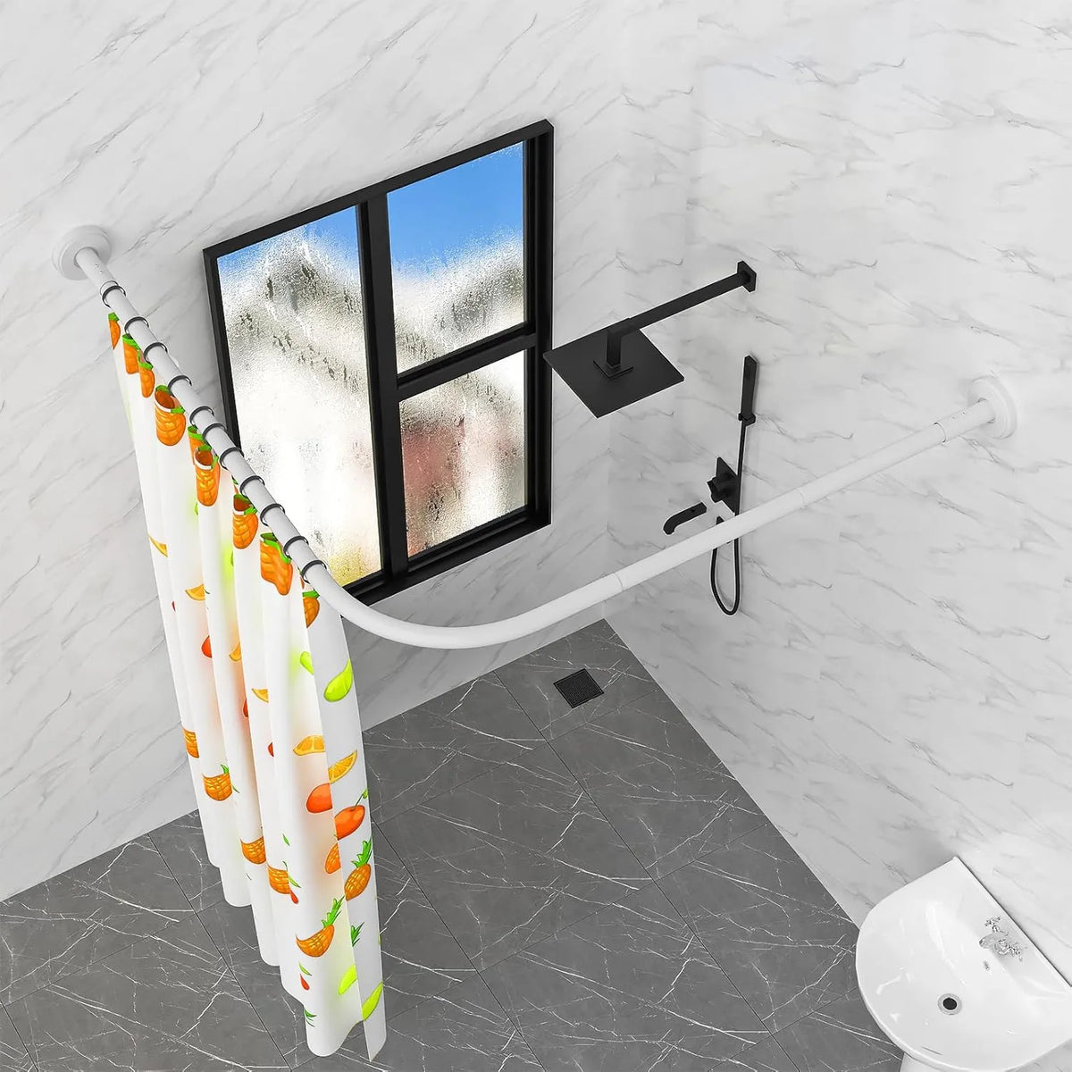 Barre de douche d'angle Tringle universelle Aluminium Blanc 90cmx90cm - SQES