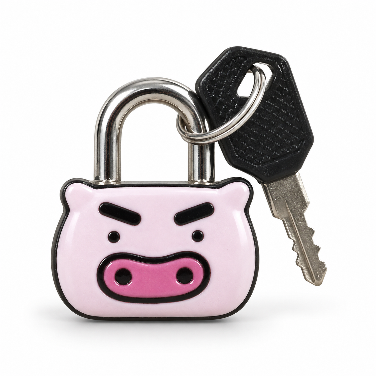 Mini cadenas BAGLOCK cochon blanc rosé 23 mm, groin rose et clé à tête noire sur fond blanc | SQES Tunisie
