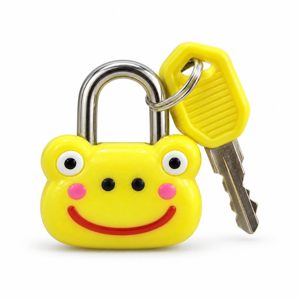 Mini cadenas BAGLOCK grenouille jaune 23 mm, vu de face avec clé à tête jaune sur fond blanc | SQES Tunisie
