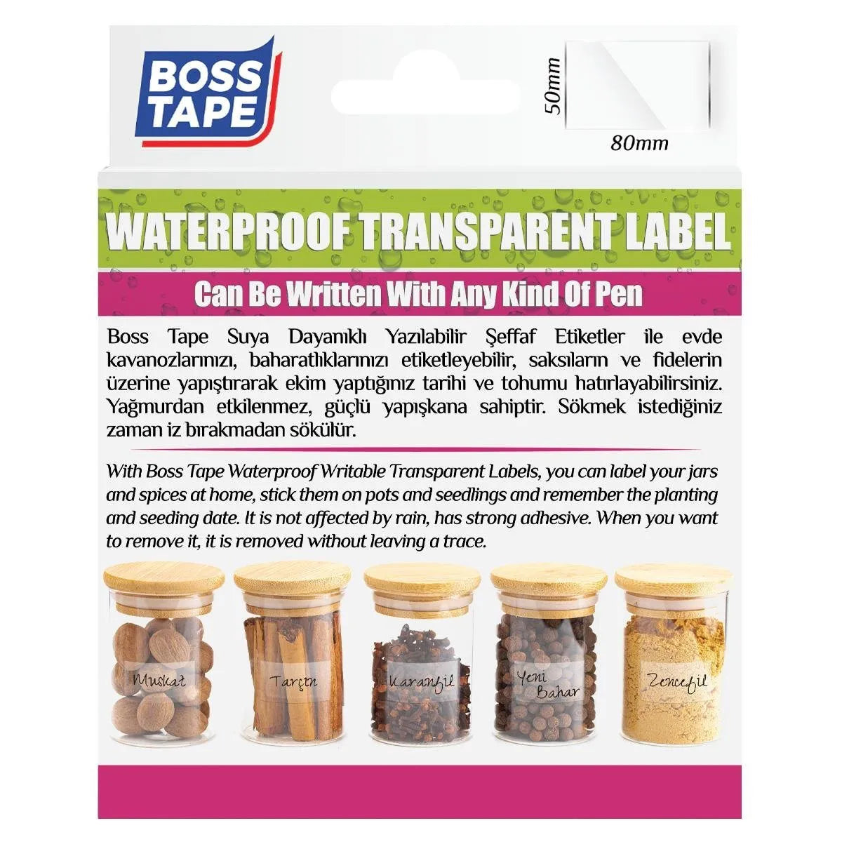 BOSS TAPE Stickers amovibles, Transparentes, 50mmx80mm (30pcs) - SQES