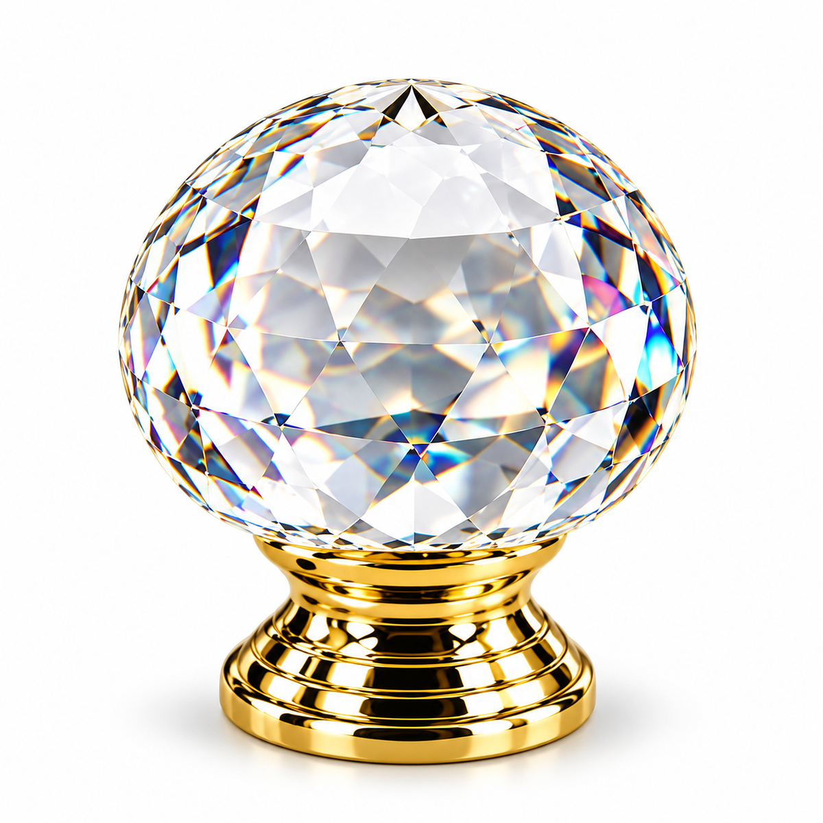 Bouton de meuble en cristal facetté transparent, socle doré brillant, finition Doré, référence 3560BT1 – SQES Tunisie