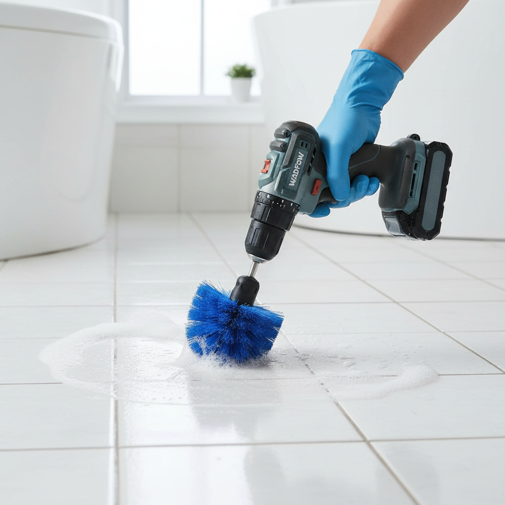 Brosse en action sur carrelage
