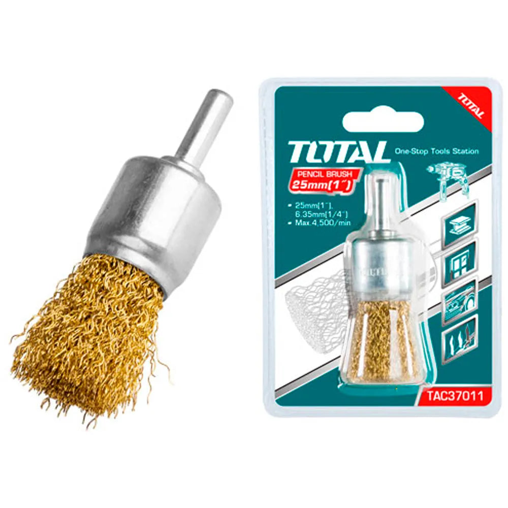 Brosse métallique à tige TOTAL TAC37011 25mm queue hexagonale 1/4 pouce 4500 tr/min – SQES Tunisie
