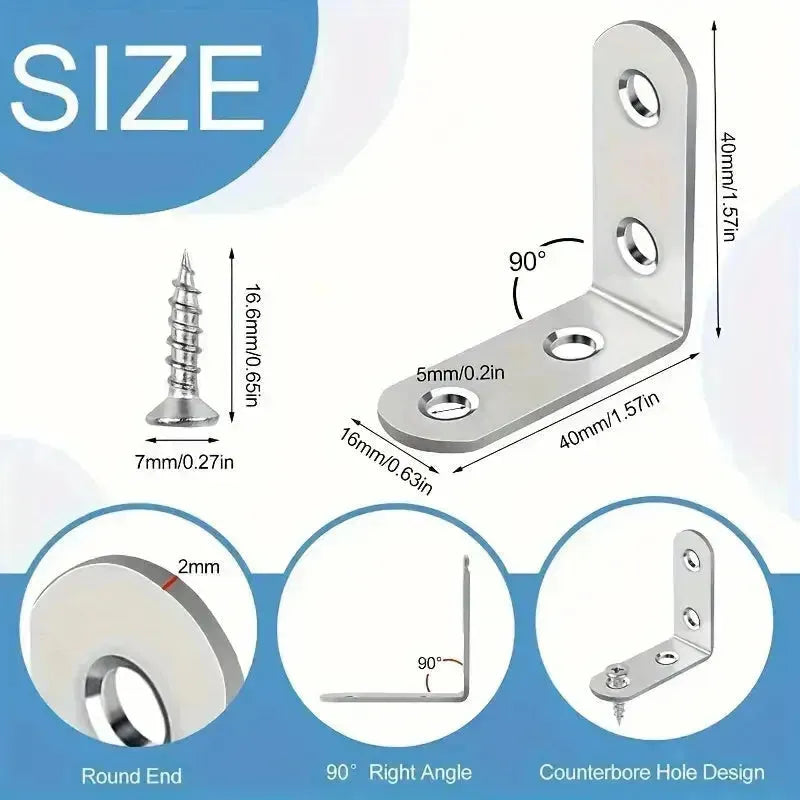 Equerres d'angle en acier Galvanisée en forme de L 80mmx80mm avec Vis - SQES