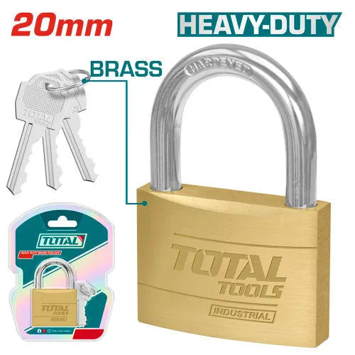 Cadenas en laiton robuste TOTAL 20mm – anse acier trempé chromée, double boulonné, antirouille, 3 clés laiton