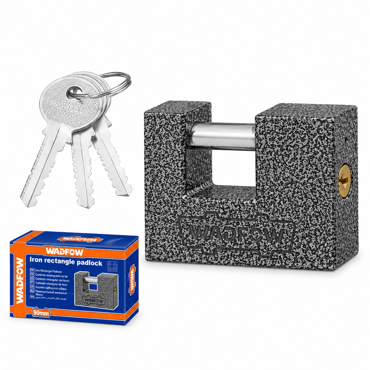 Cadenas Rectangulaire Gris 90 mm WADFOW WPD7590 — Acier Trempé Sécurité Portail | SQES Tunisie
