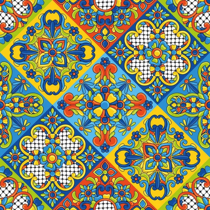 Carreau PVC autocollant Boss Tape Mexicain 30cm x 30cm – motifs traditionnels colorés, cuisine, restaurant et salon
