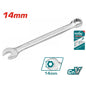 Clé mixte TOTAL acier Cr-V chromé mat – double embout fourche & œil cranté, 14mm, mécanique bricolage plomberie
