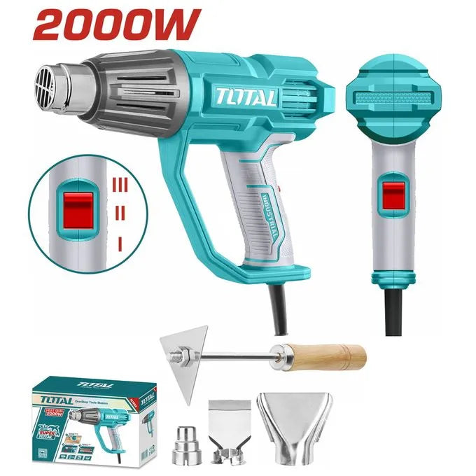 Décapeur thermique TOTAL TB20078 2000W – 3 températures 50/450/550°C, Thermo Stop anti-surchauffe, 500h continu, compact 750g
