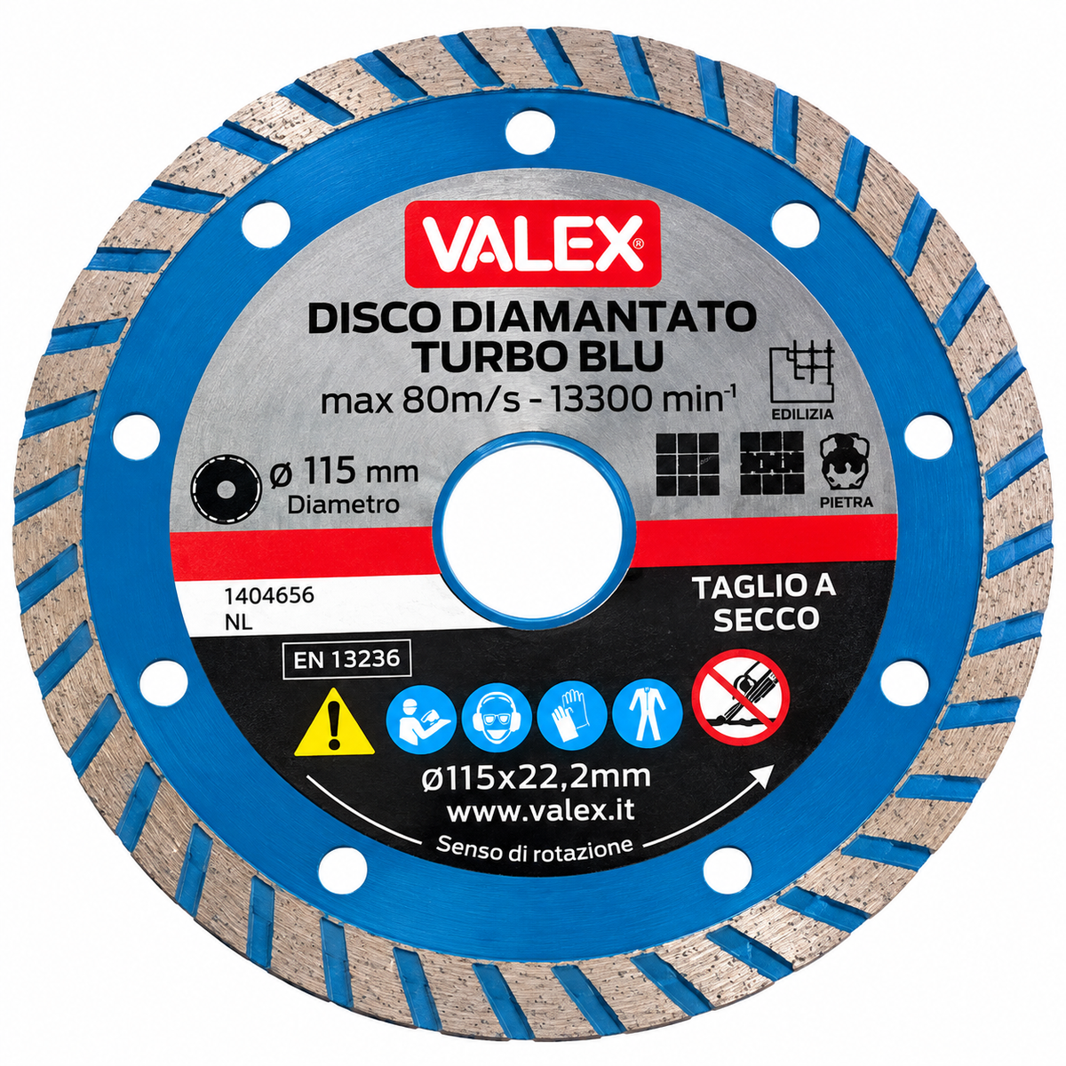 Disque diamanté segmenté Ø230 mm VALEX 1464655, alésage 22,2 mm, épaisseur 2,5 mm et segment 8 mm pour meuleuse d’angle | SQES Tunisie
