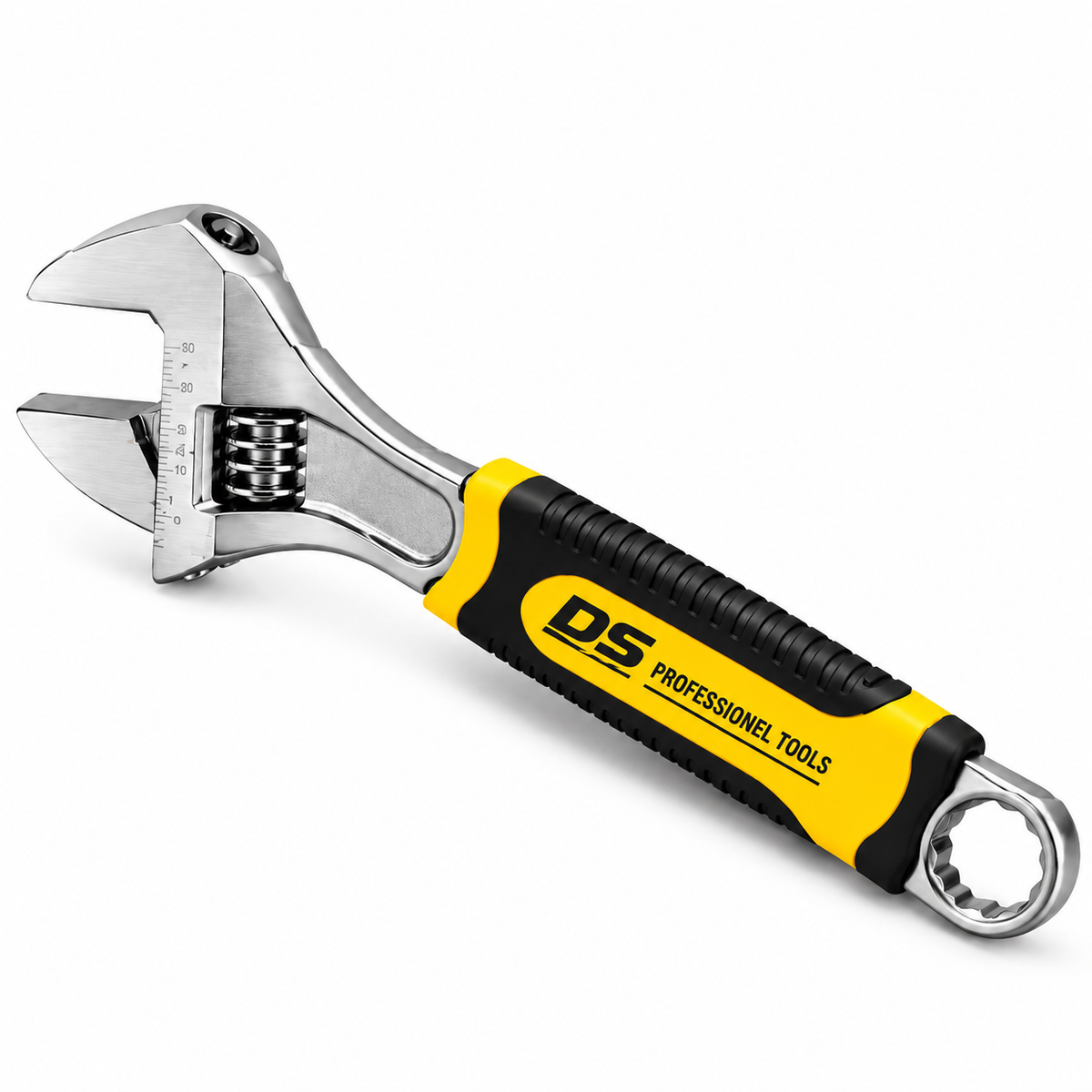 Clé à molette DS Tools avec mâchoire réglable, disponible en tailles 10 et 12 pouces.
