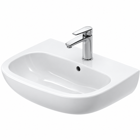 Lavabo mural DURAVIT D-Code blanc brillant 60 × 46 cm avec trop-plein et trou central de robinetterie
