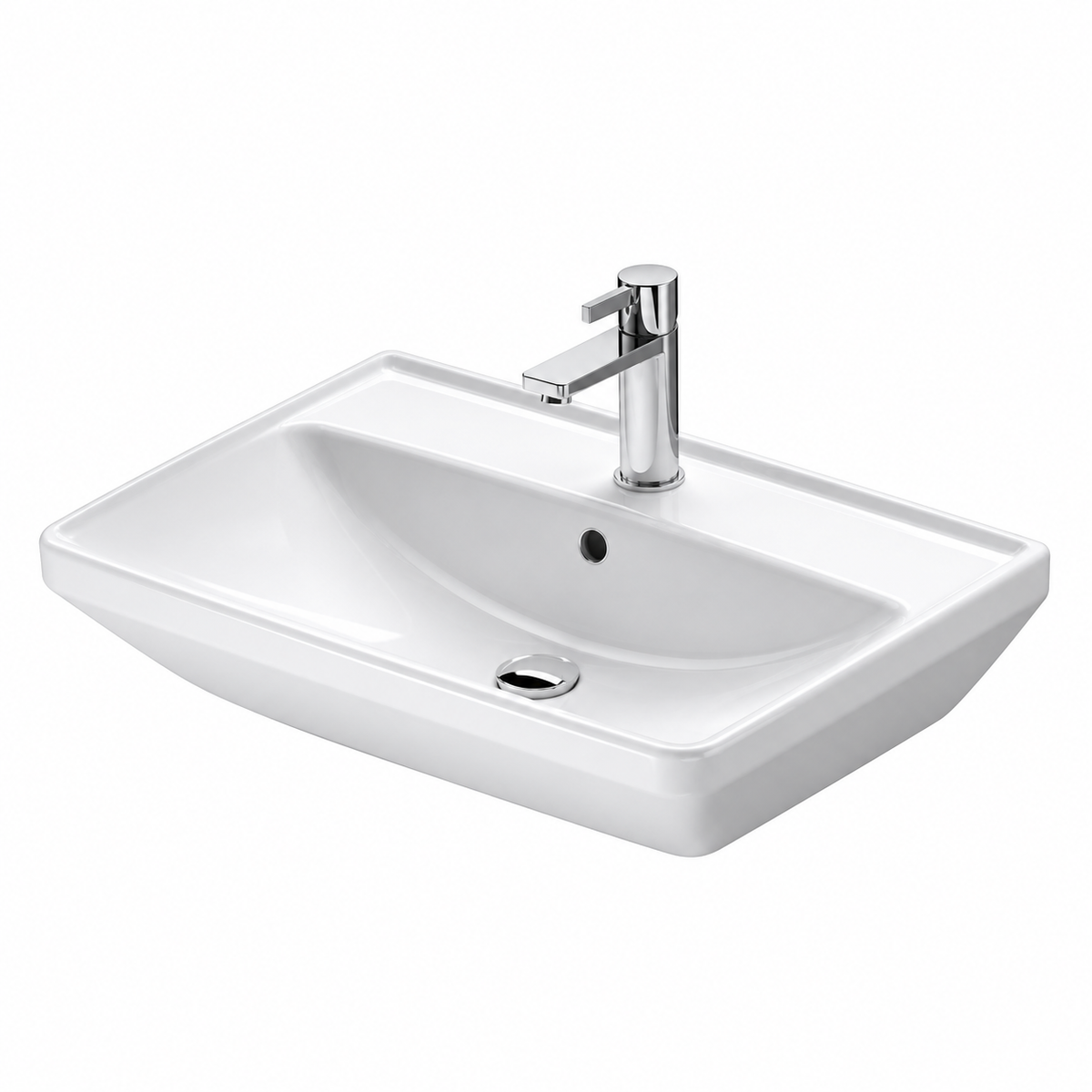 Lavabo suspendu DURAVIT D-Neo blanc brillant 55 × 44 cm avec trop-plein et trou central pour mitigeur
