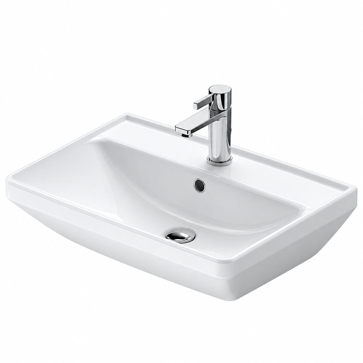 Lavabo suspendu DURAVIT D-Neo blanc brillant 60 × 44 cm, avec trop-plein et trou central pour mitigeur
