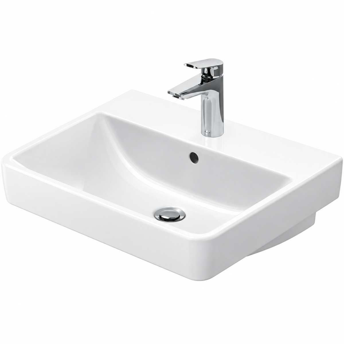 Lavabo suspendu DURAVIT No. 1 blanc brillant 55 × 46 cm, avec trou central de robinetterie
