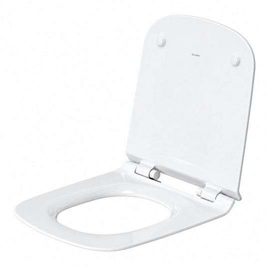 Abattant WC DURAVIT P3 Comforts blanc brillant avec fermeture amortie et charnières inox.
