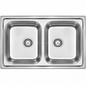 Évier de cuisine inox avec deux cuves carrées, conçu pour disposer de deux espaces distincts de lavage et rinçage.