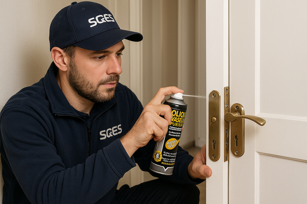Expert utilisant l'huile sur serrures
