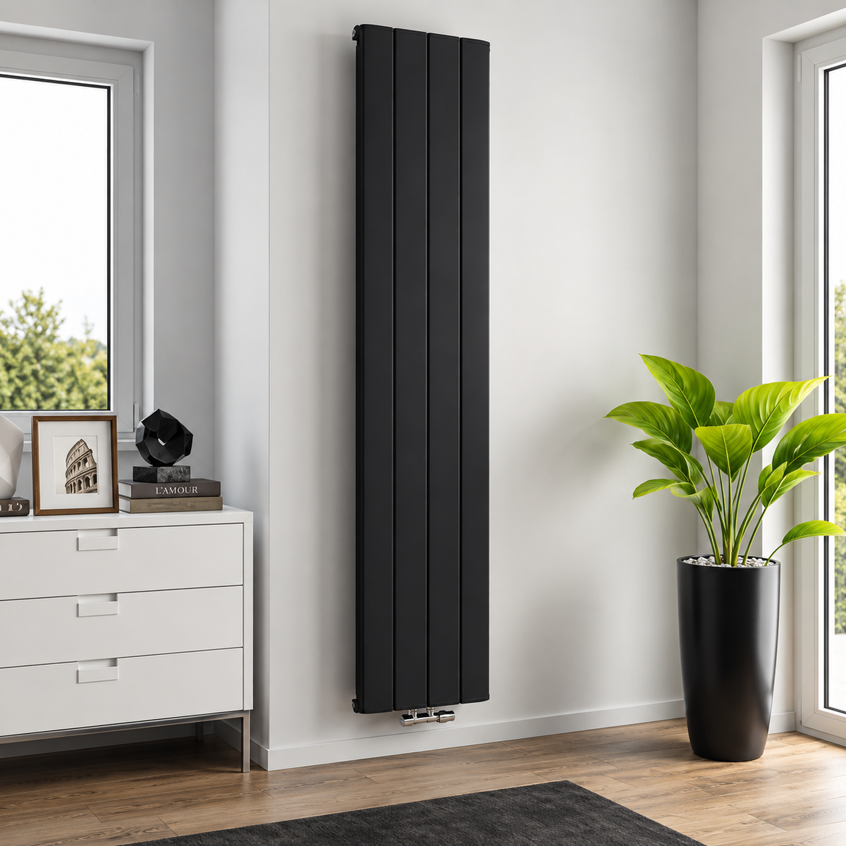 Radiateur Vertical SELANIK Aluminium 180 cm – Blanc / Noir