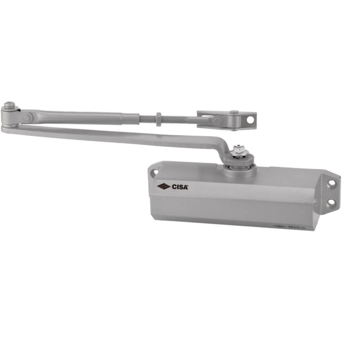 Ferme-porte CISA vérin hydraulique réglable finition aluminium argent pour porte jusqu'à 80 kg – norme EN1154
