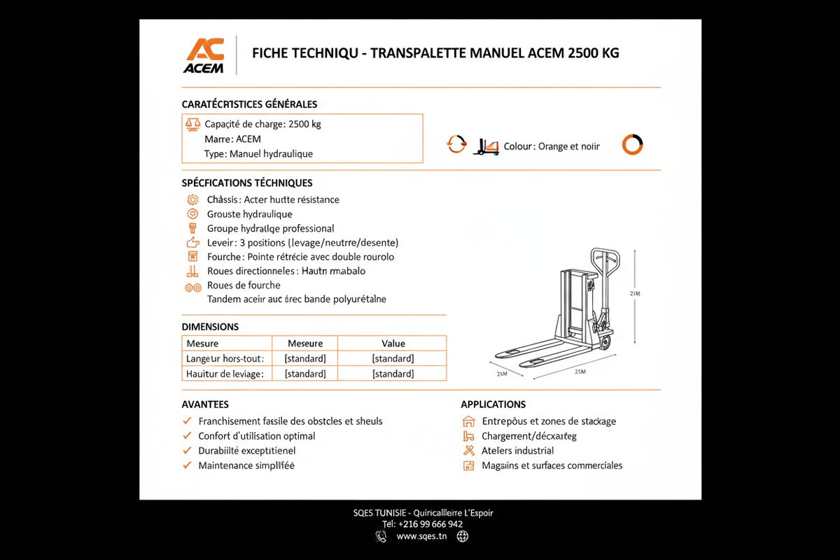 Fiche Technique Transpalette ACEM 2500 kg