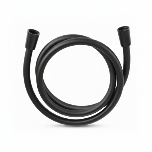 Flexible toilette noir FRAMO 1.20m – PVC renforcé, embouts métalliques chromés, anti-torsion, raccords 3/8"-1/2", certification CE, fabrication italienne
