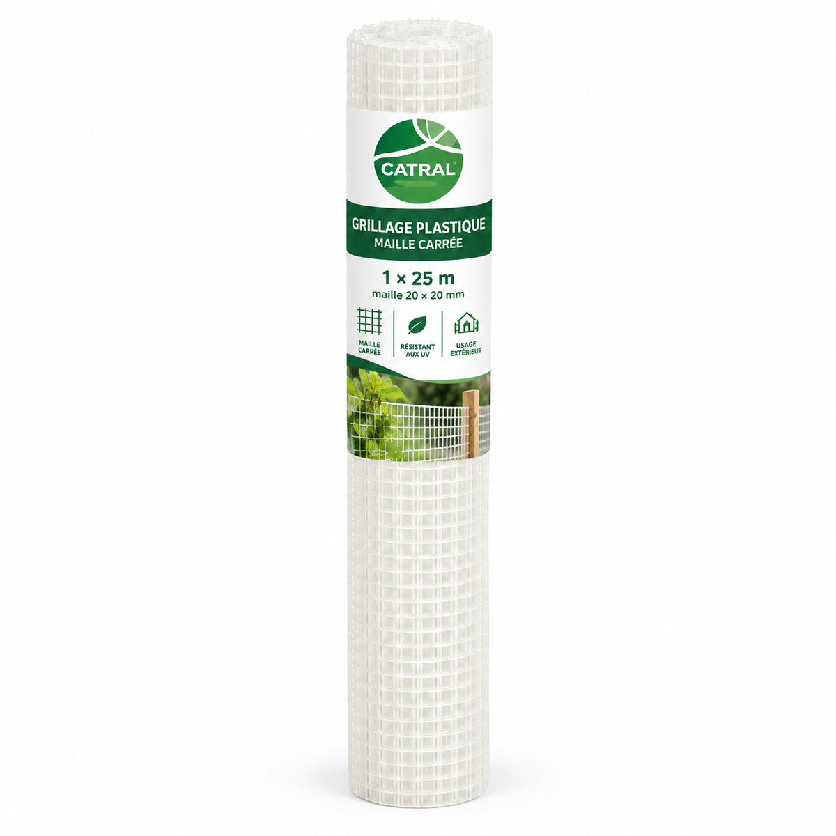 Grillage plastique carré CATRAL 1 × 25 m, maille 20 × 20 mm, disponible en blanc . Pour délimiter et aménager le jardin. SQES.tn.