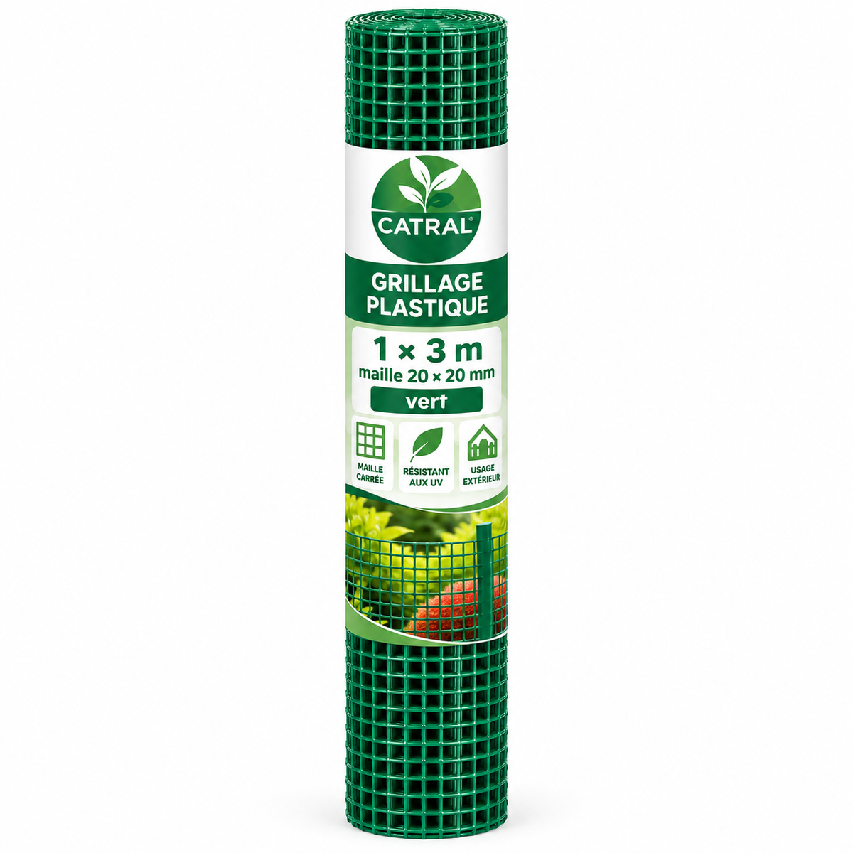 Grillage plastique carré CATRAL en rouleau 1 × 3 m, maille 20 × 20 mm, vert. Pour aménagements légers de jardin. Sur SQES.tn.