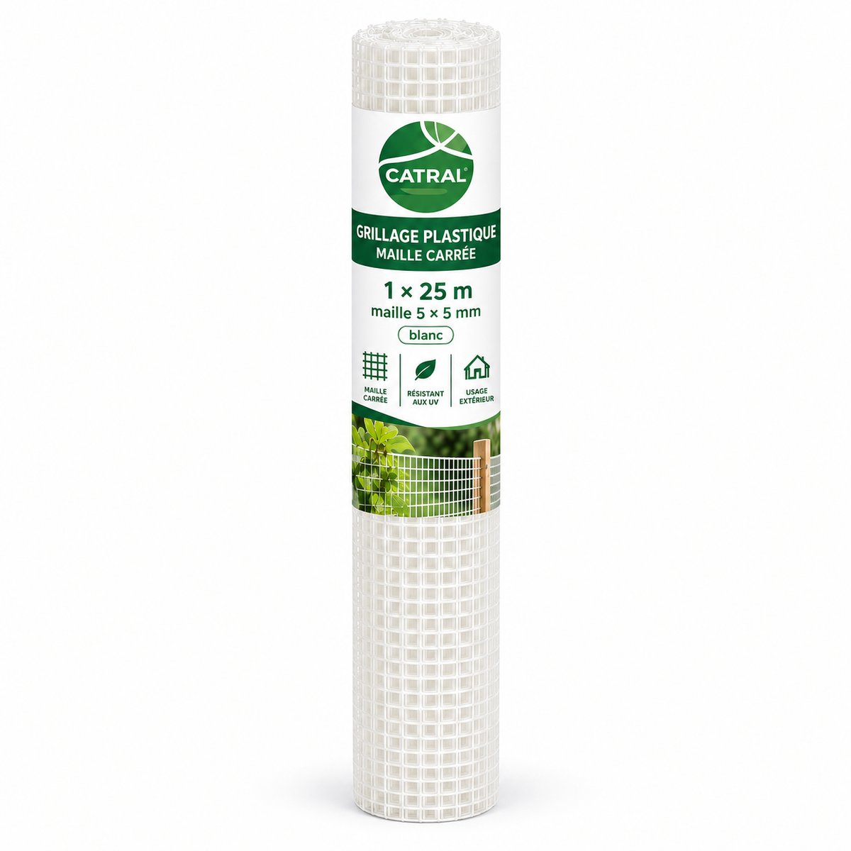 Grillage plastique carré CATRAL blanc, rouleau 1 × 25 m et maille fine 5 × 5 mm pour aménagements de jardin et protections légères. Sur SQES.tn.