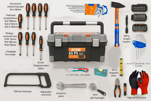 Boite a outils  – Malette - Caisse bricolage - 65 Pièces
