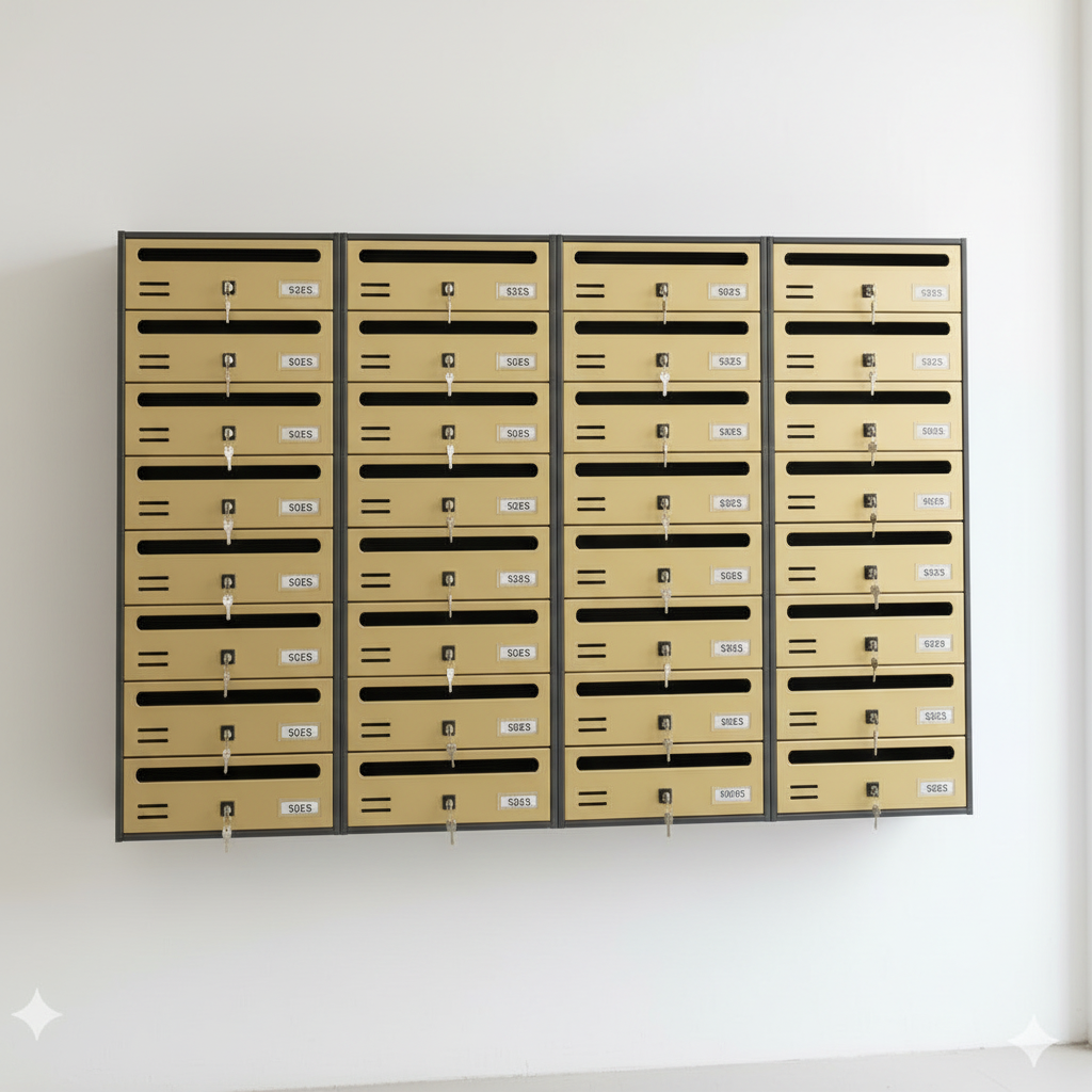 Boîte postale collectivités bloc 6 portes 72x35 cm finition bronze avec serrures individuelles