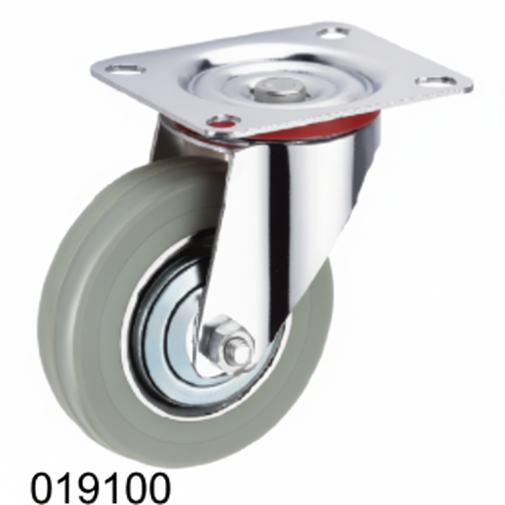 Roue caoutchouc industriel pivotante avec plaque 100mm gris 019100 - photo professionnelle