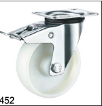 ROUE NYLON INDUSTRIEL PIVOTANTE+PLAQUE+FREIN 100 BLANC 452100