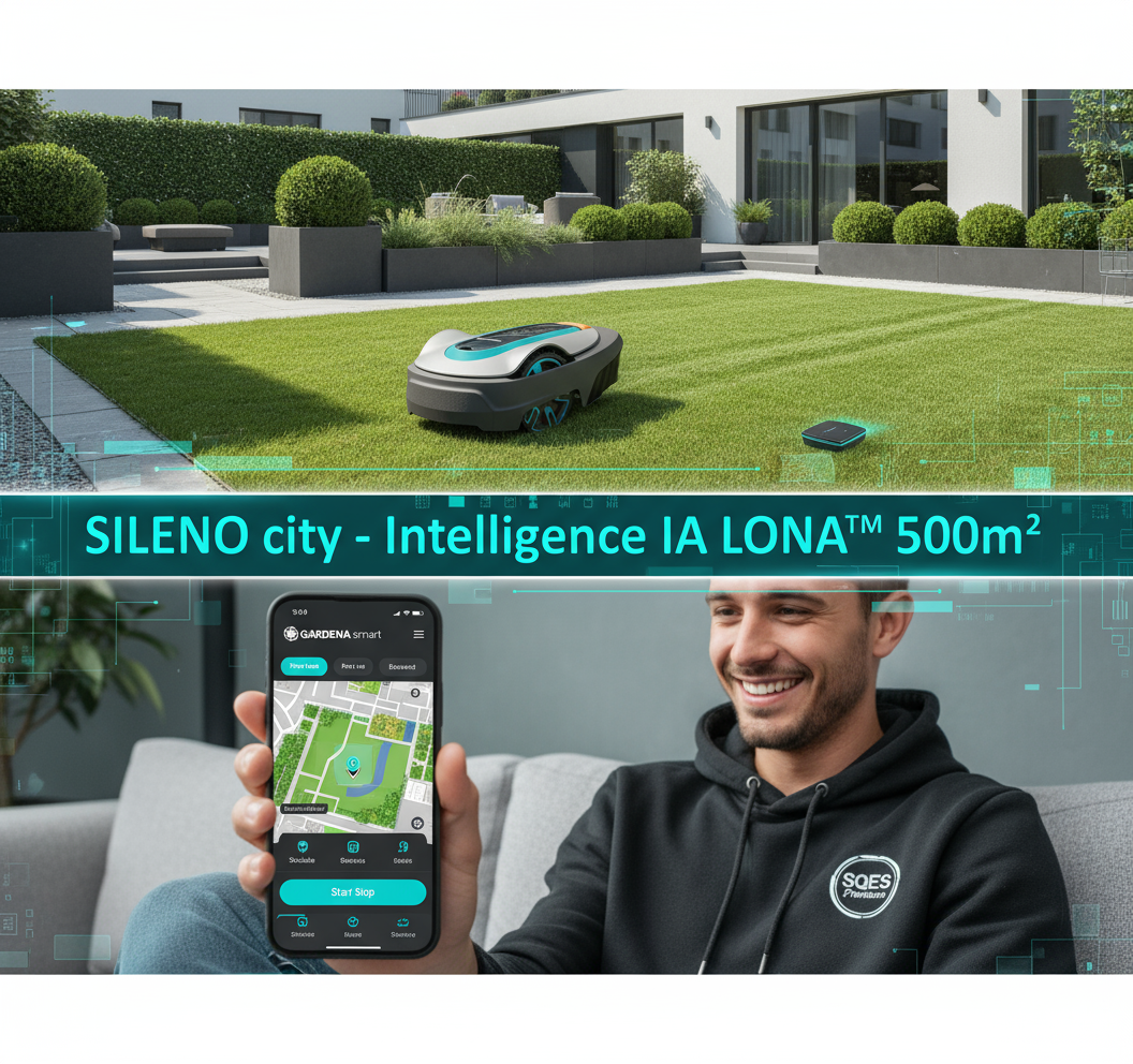Tondeuse Robotisée Intelligente GARDENA SILENO city 500m² - Technologie IA LONA™ + Kit Smart Complet
