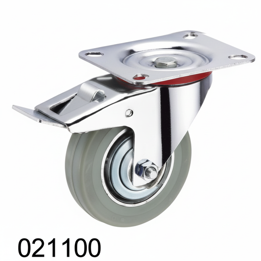Roue caoutchouc industriel pivotante avec plaque et frein 100mm gris 021100 - photo professionnelle