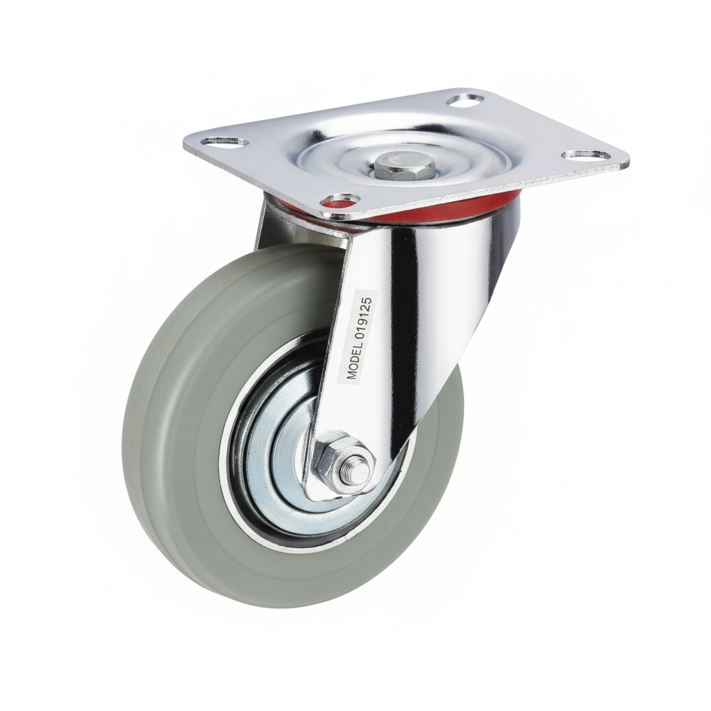 Roue caoutchouc industriel pivotante avec plaque 125mm gris 019125 - photo professionnelle