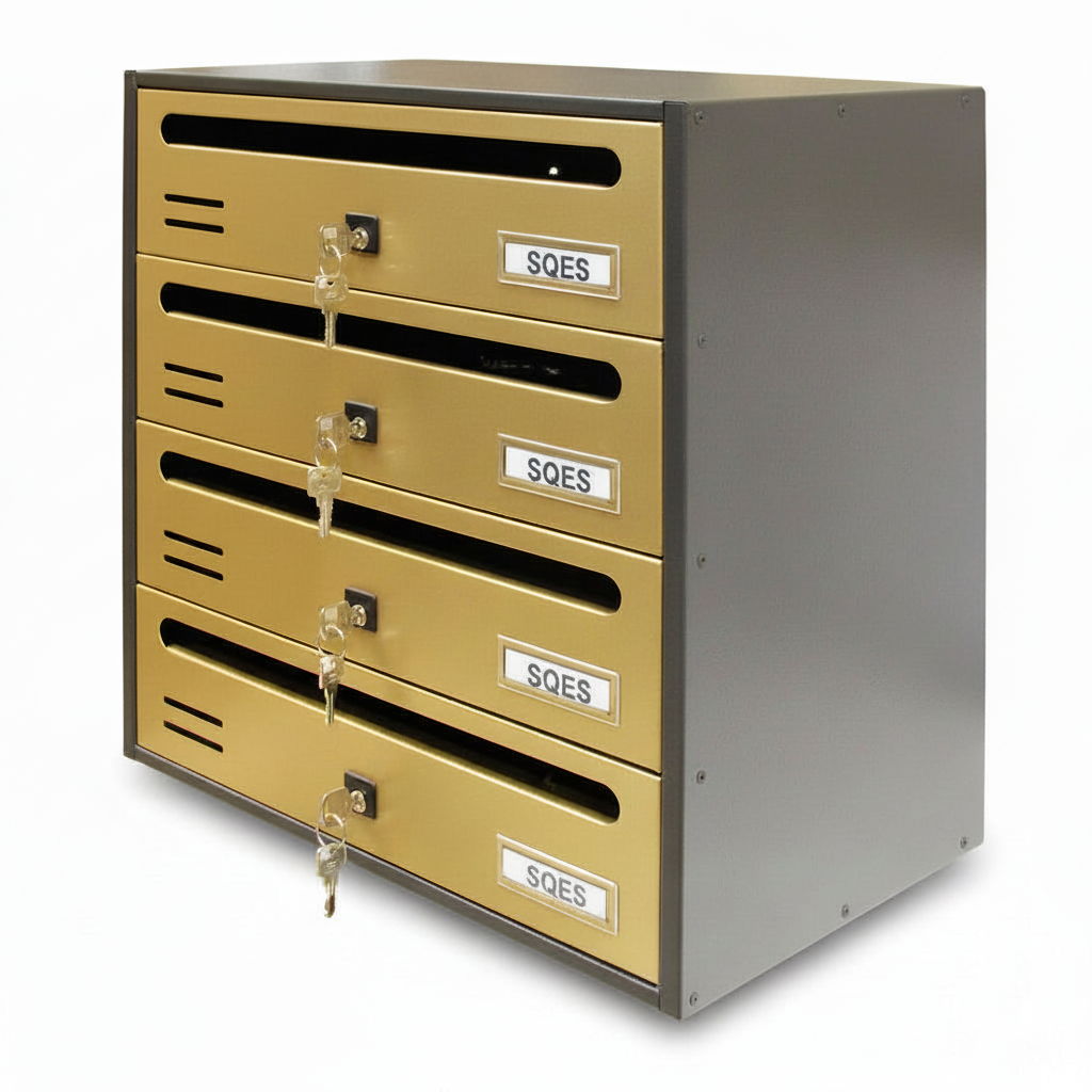 Boîte postale collectivités bloc 5 portes 60x35 cm finition bronze avec serrures individuelles