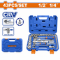Coffret Douilles 43 Pcs 1/4" & 1/2" 6 Pans CR-V WADFOW