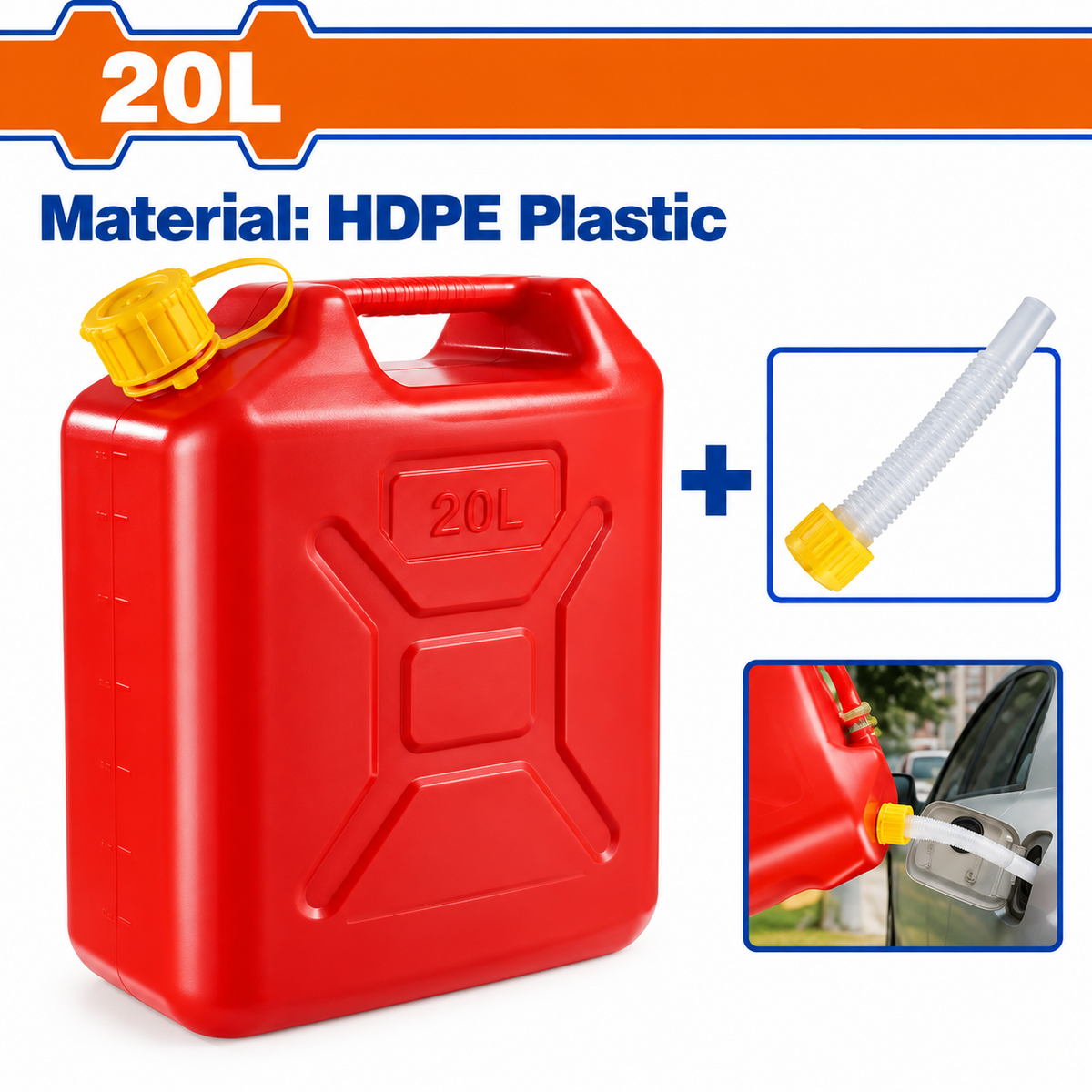Jerricans plastiques WADFOW WQY2320, capacités 20 litres, avec poignée et bouchon, pour stockage et transvasement de liquides compatibles | SQES Tunisie
